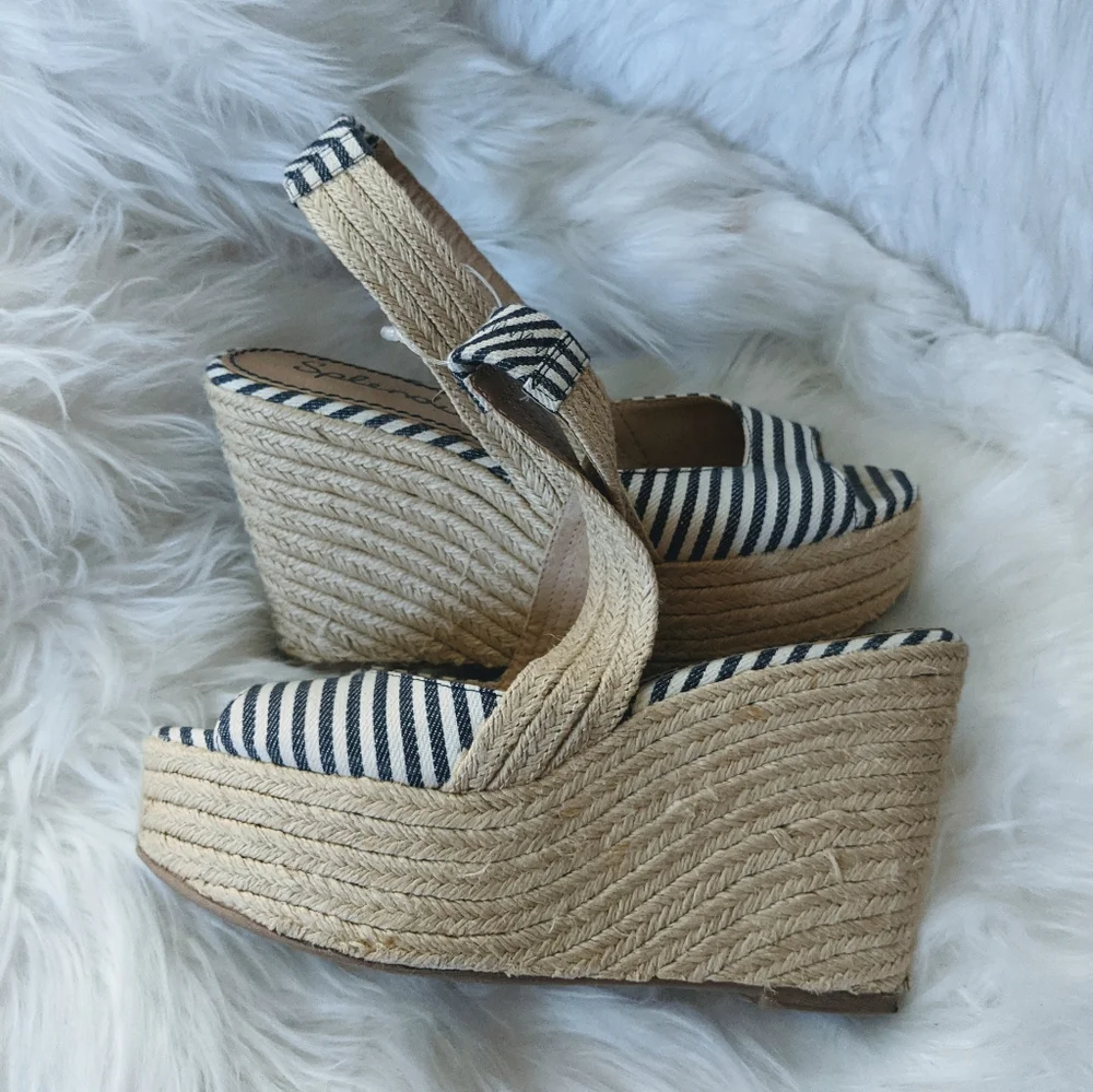 Splendid Navy Stripe Platform Espadrille Wedge Sandals 8